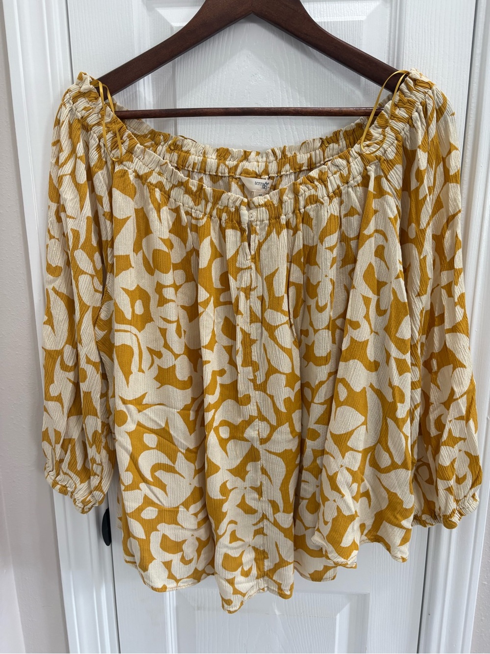 Terra & Sky Mustard and Cream Floral Off-Shoulder Blouse